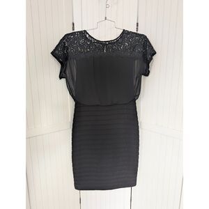 Adrianna Papell Black Lace Chiffon Dress Bodycon Mini Cocktail 4